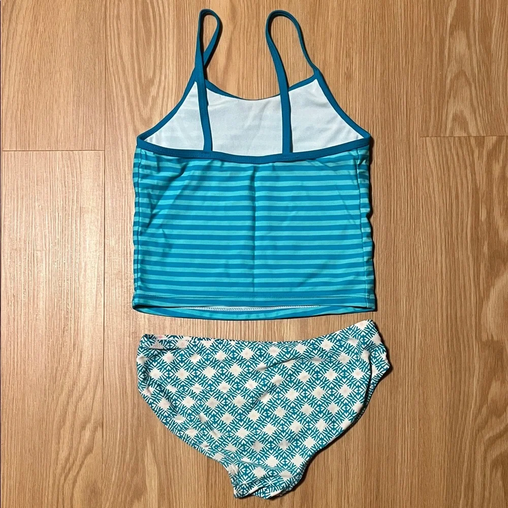 Old Navy Teal Stripe Tankini with Patterned Bottoms, size girls M 8